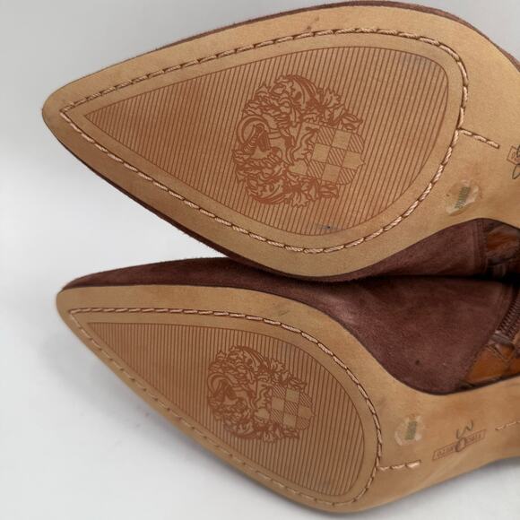 VINCE CAMUTO Selmente Boots SZ 8.5 NWOT Brown Suede Gold Heel Bootie Zipper Croc - Picture 10 of 15